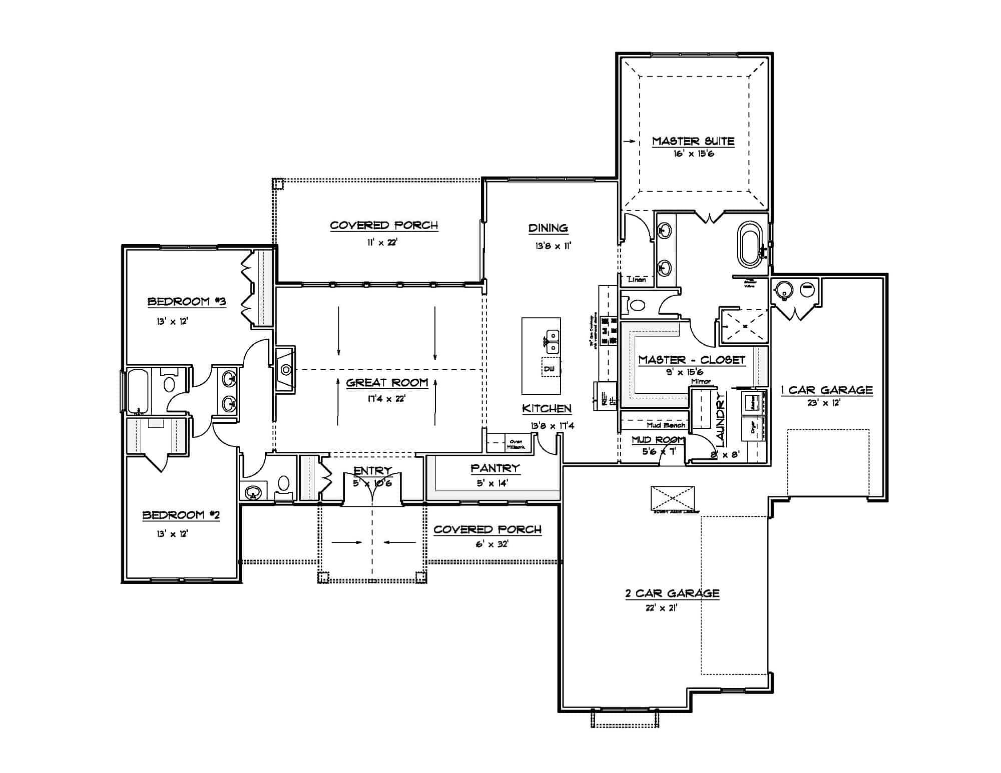 Main Level of Modern Farmhouse Plan #212-1011