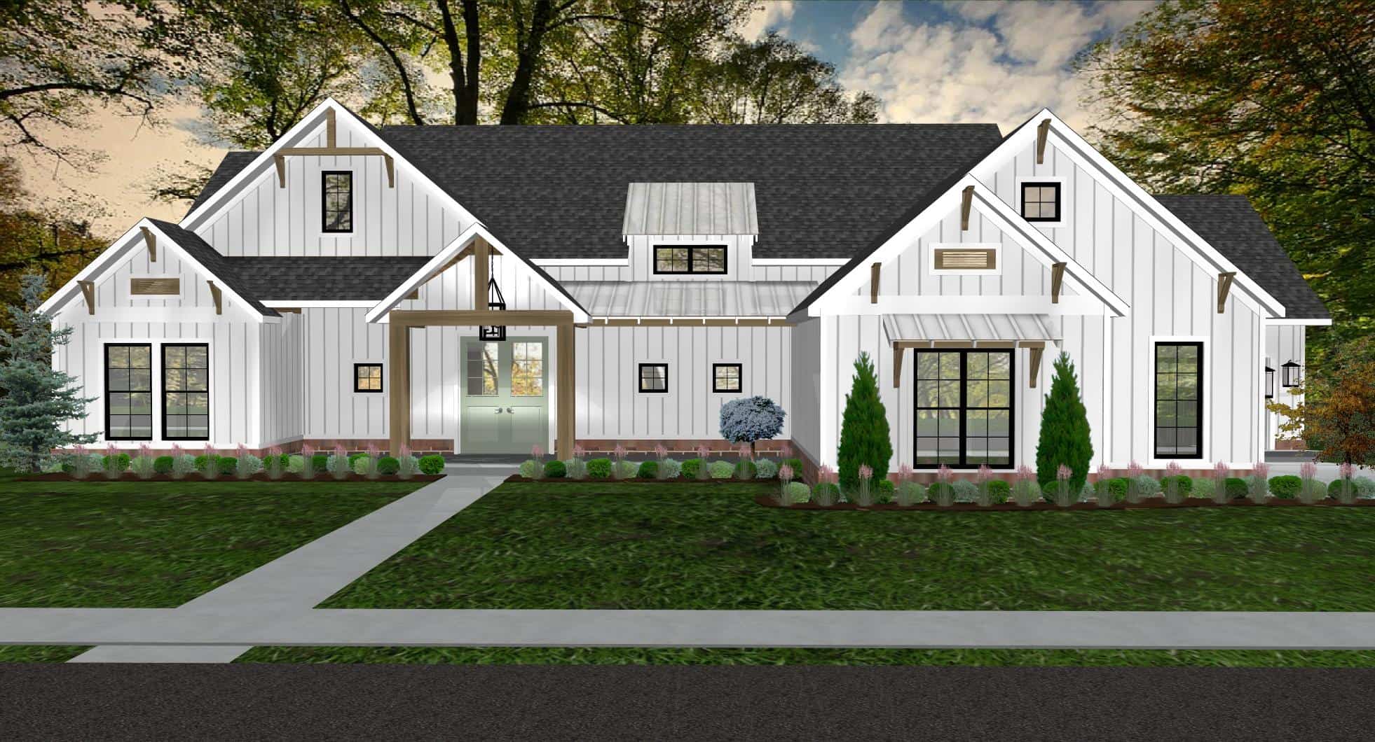 Front elevation of Modern Farmhouse home (ThePlanCollection: House Plan #212-1011)