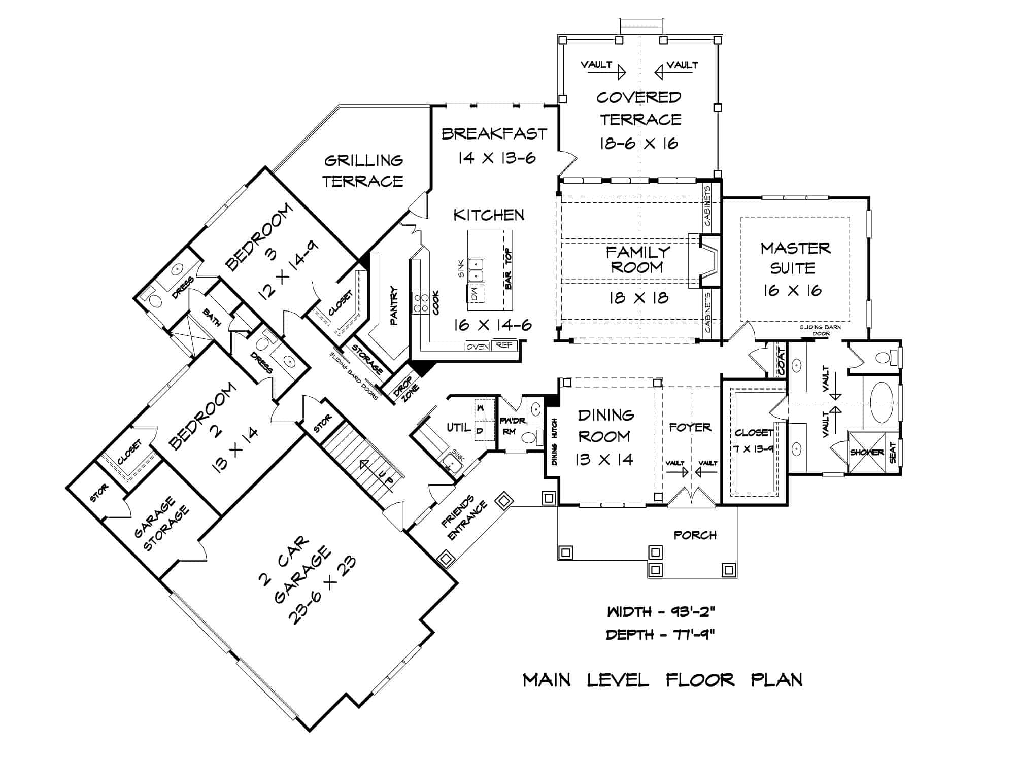 Main Level of Craftsman Plan #213-1005