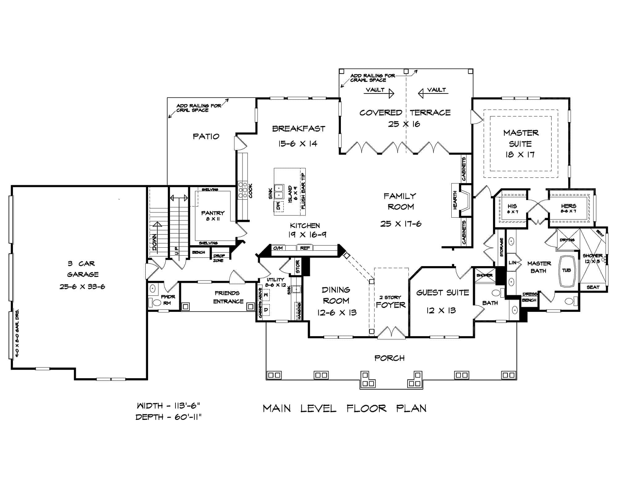 Main Level of Traditional Plan #213-1011
