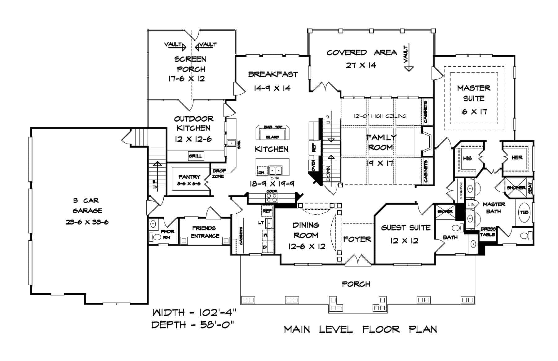 Main Level of Craftsman Plan #213-1012