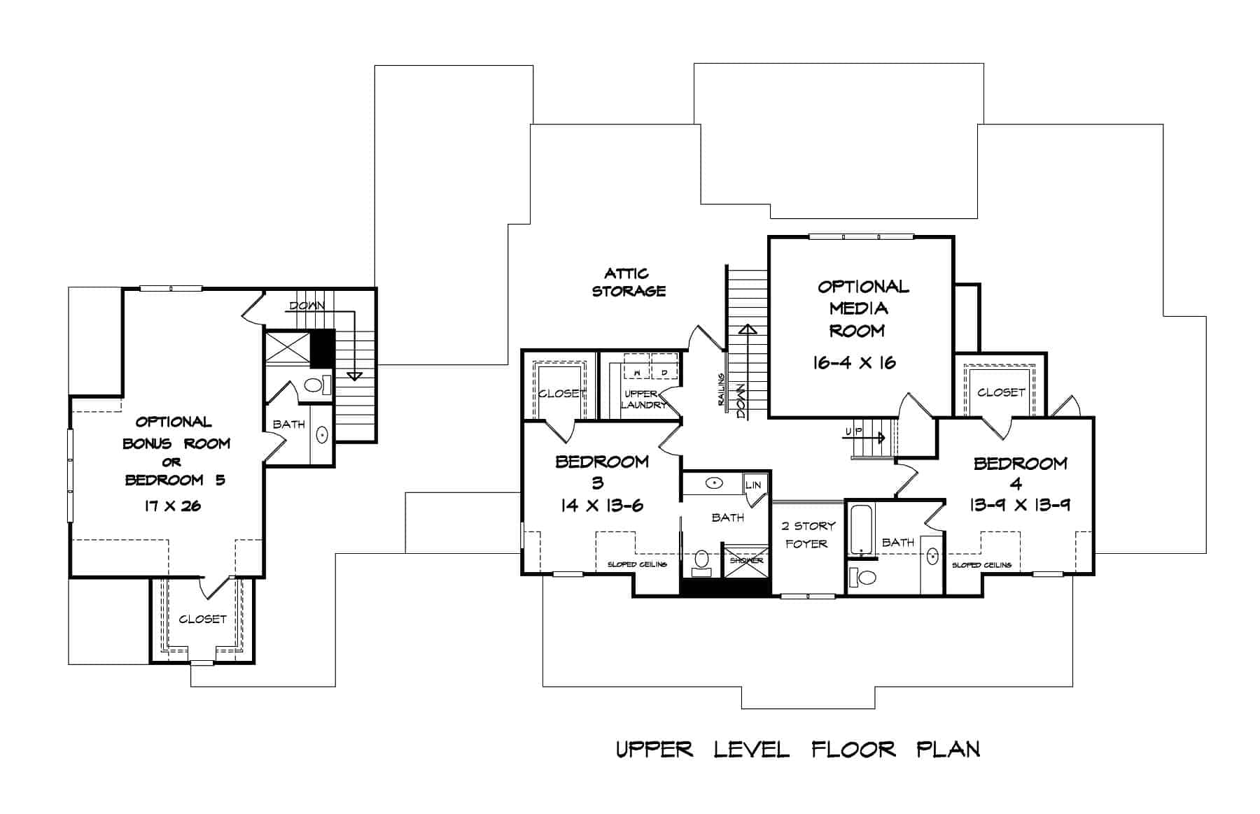 Upper Level of Craftsman Plan #213-1012