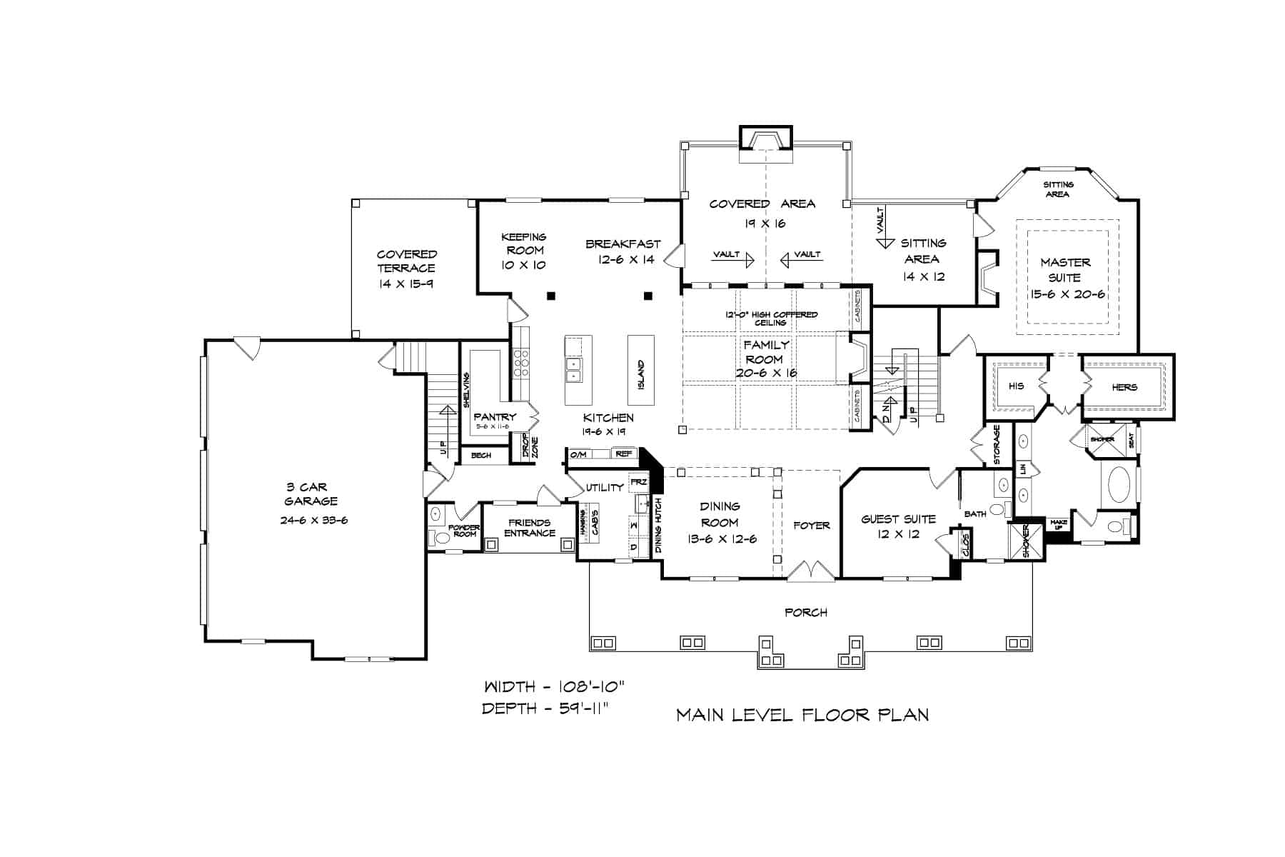Main Level of Craftsman Plan #213-1013
