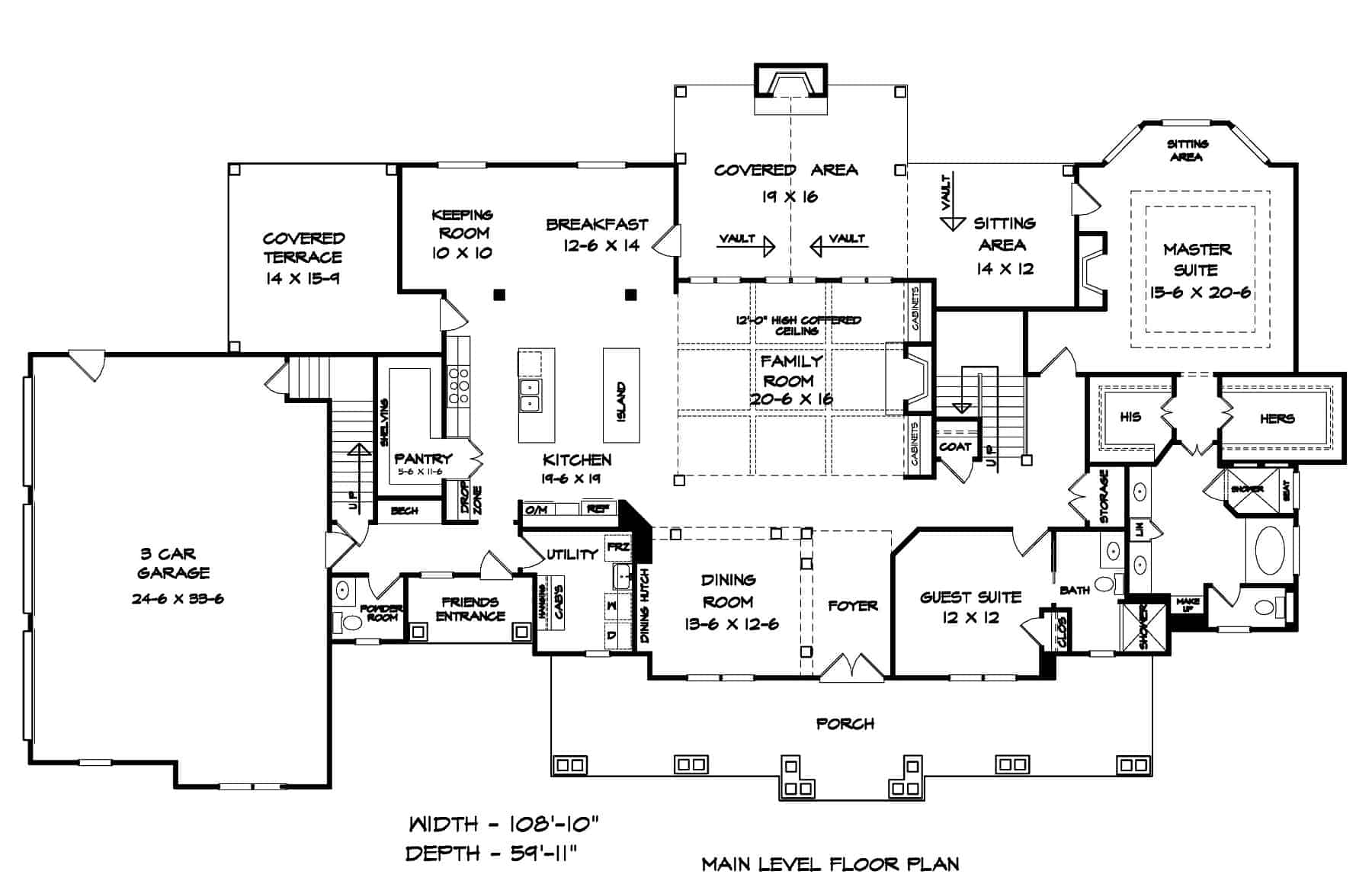 Main Level of Craftsman Plan #213-1013