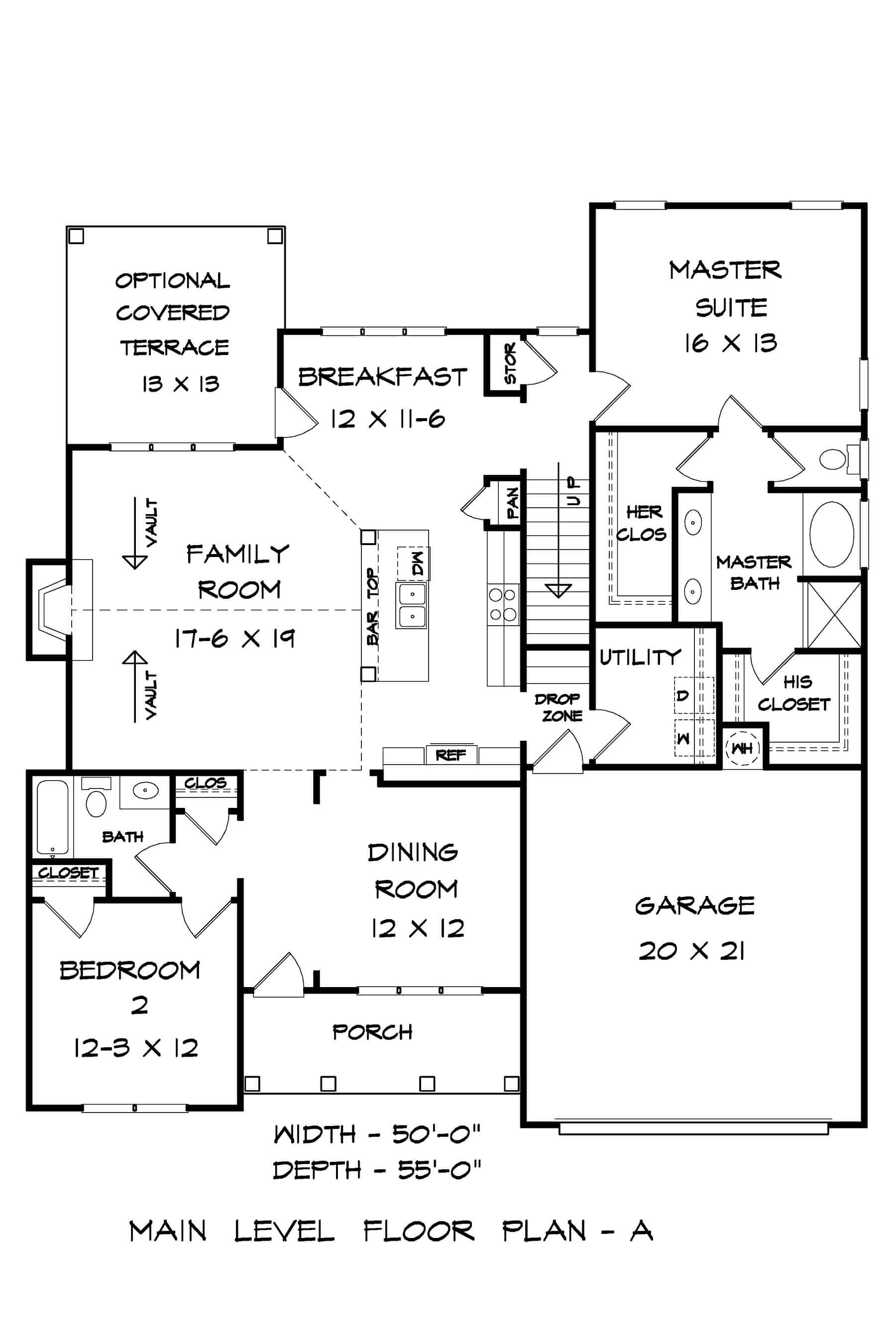 Main Level of Craftsman Plan #213-1018
