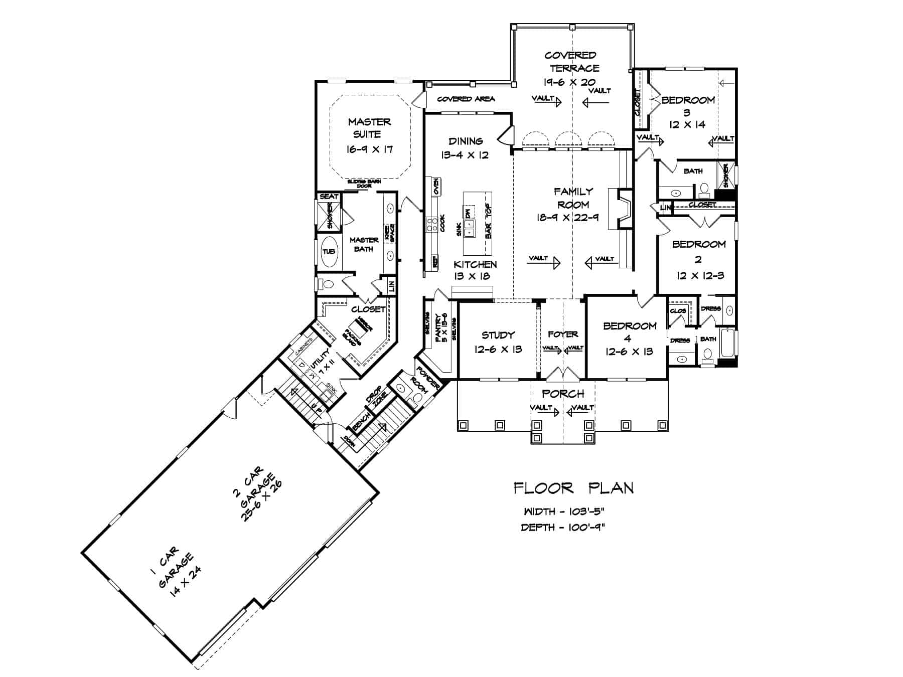 Main Level of Craftsman Plan #213-1024