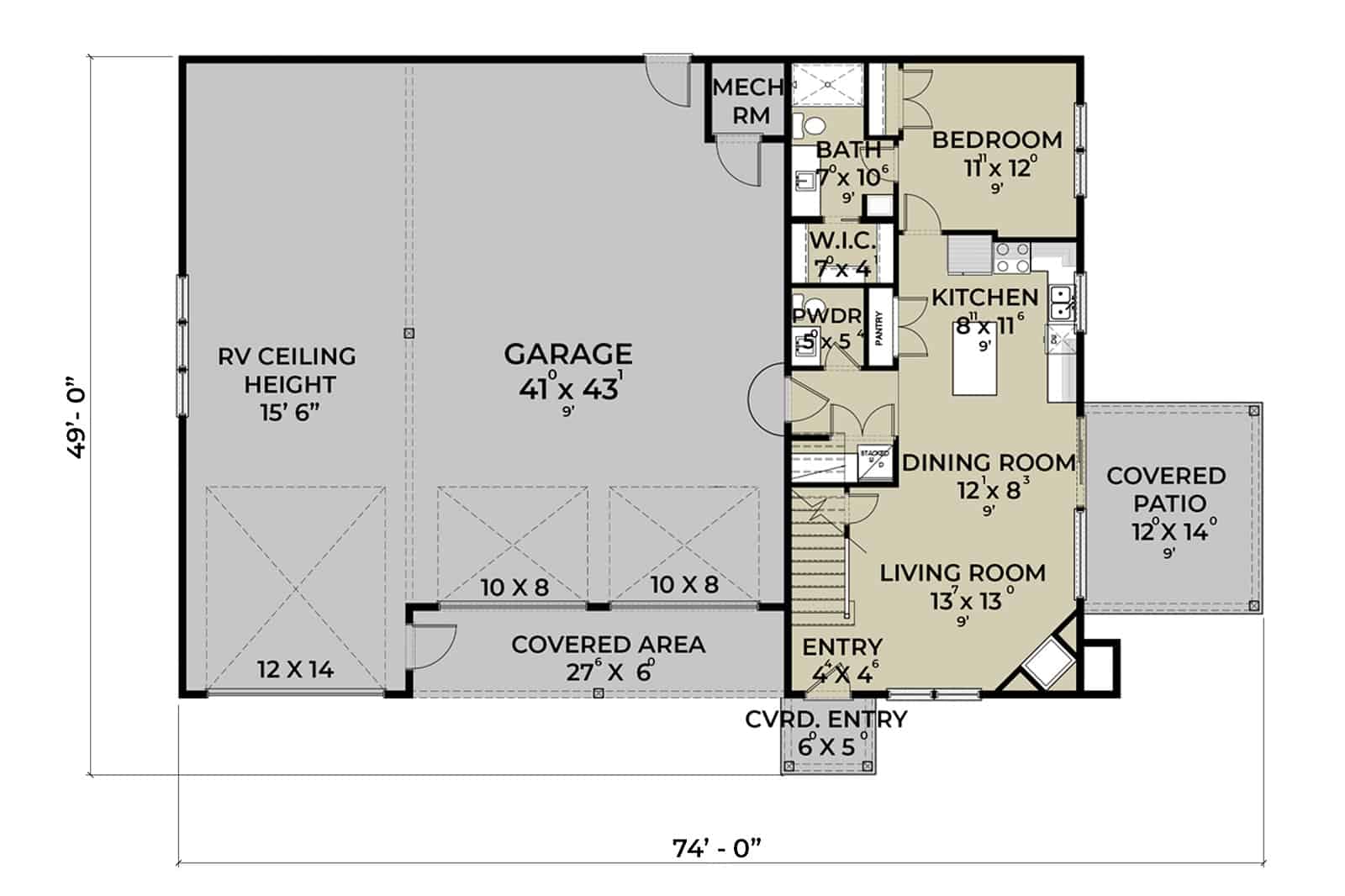 Main Level of Barn Style Plan #214-1006