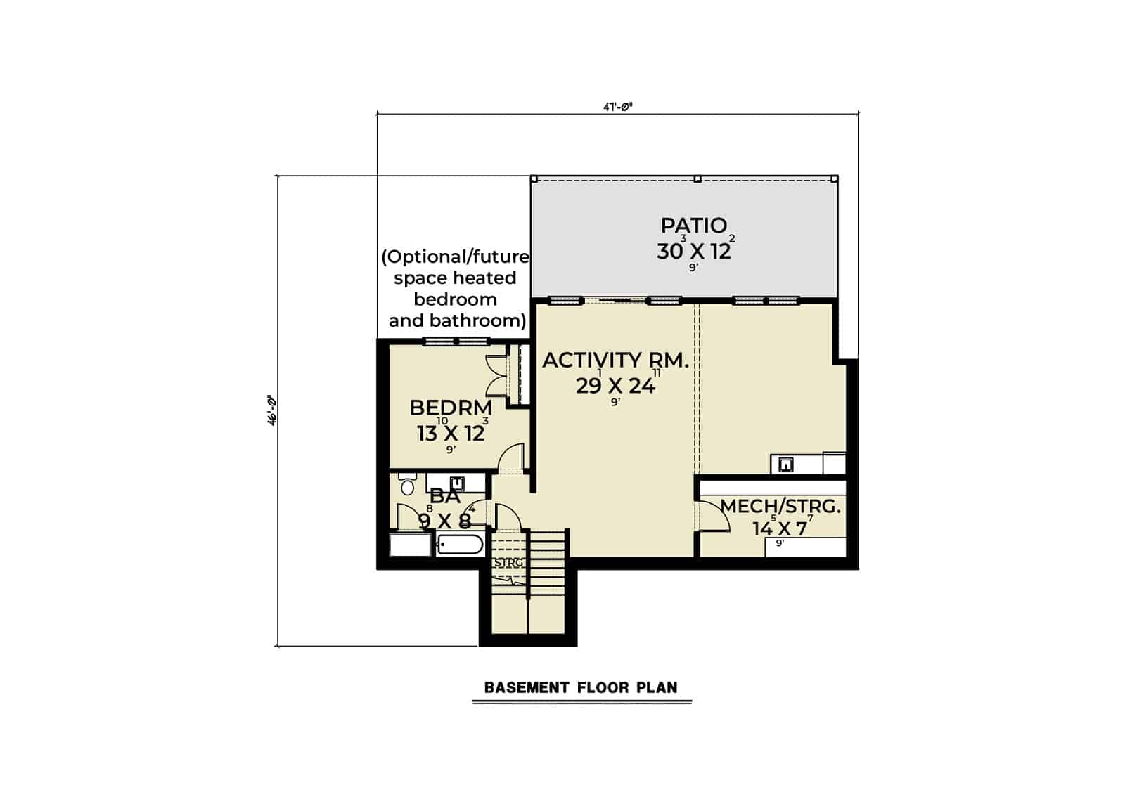 Basement of Farmhouse Plan #214-1007