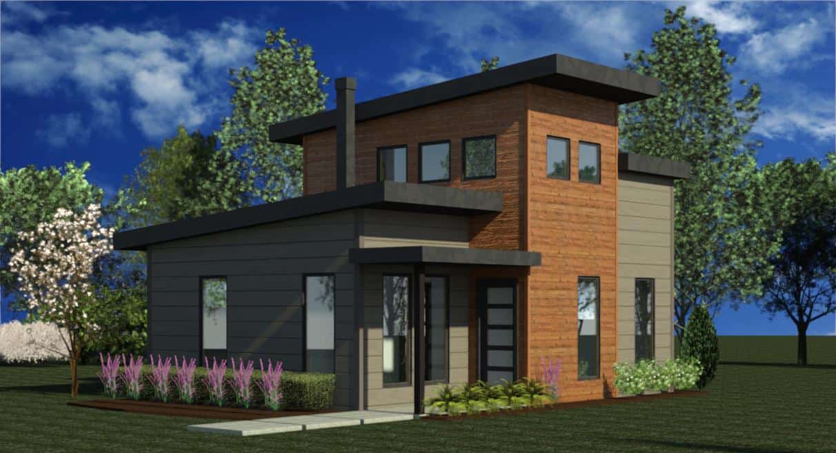 Front elevation of Modern home (ThePlanCollection: House Plan #216-1002)