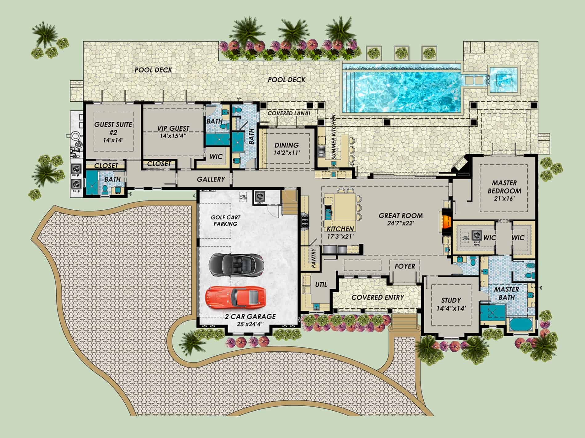 Main Level of Florida Style Plan #219-1009