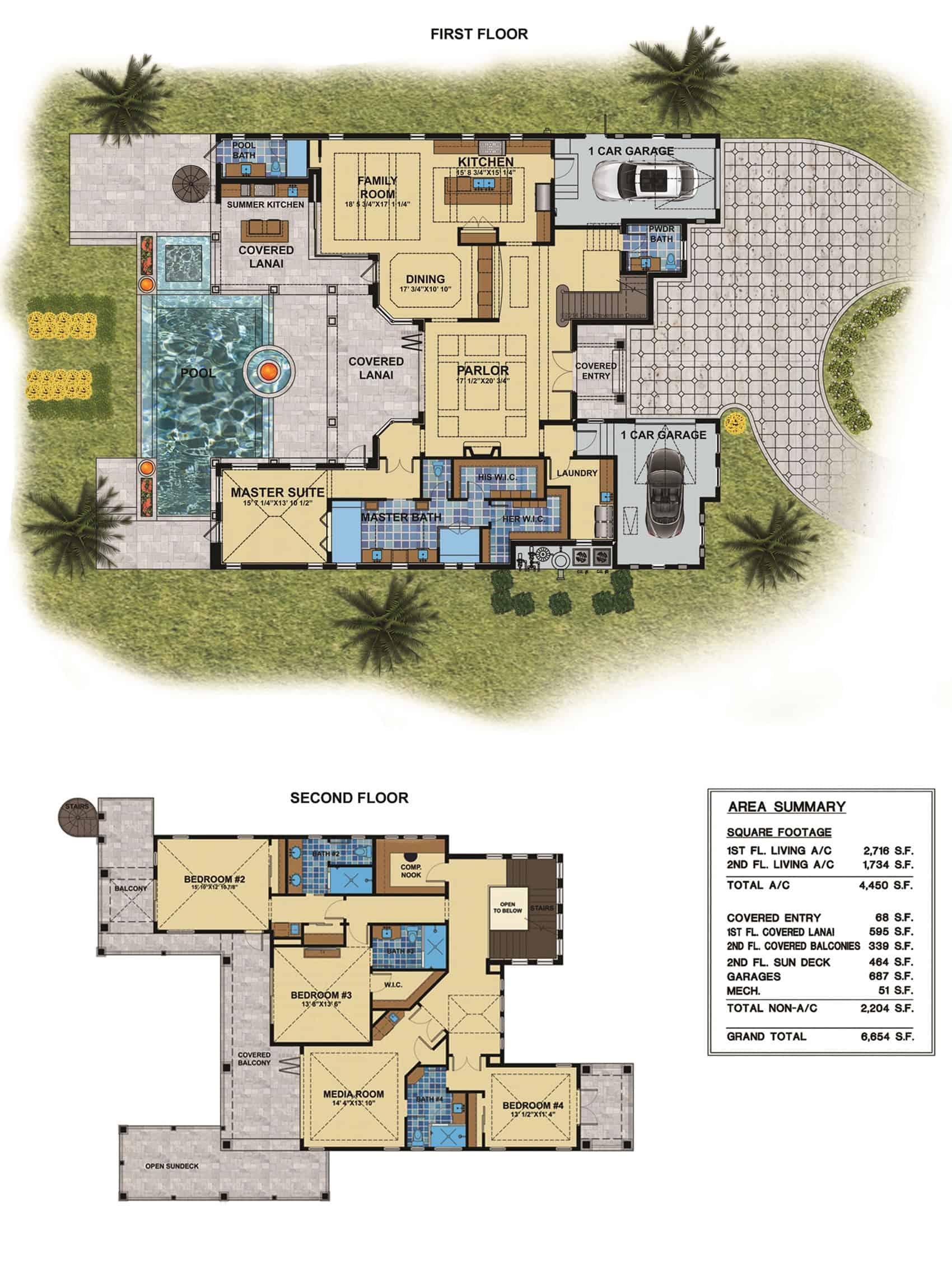 Main Level of Florida Style Plan #219-1015