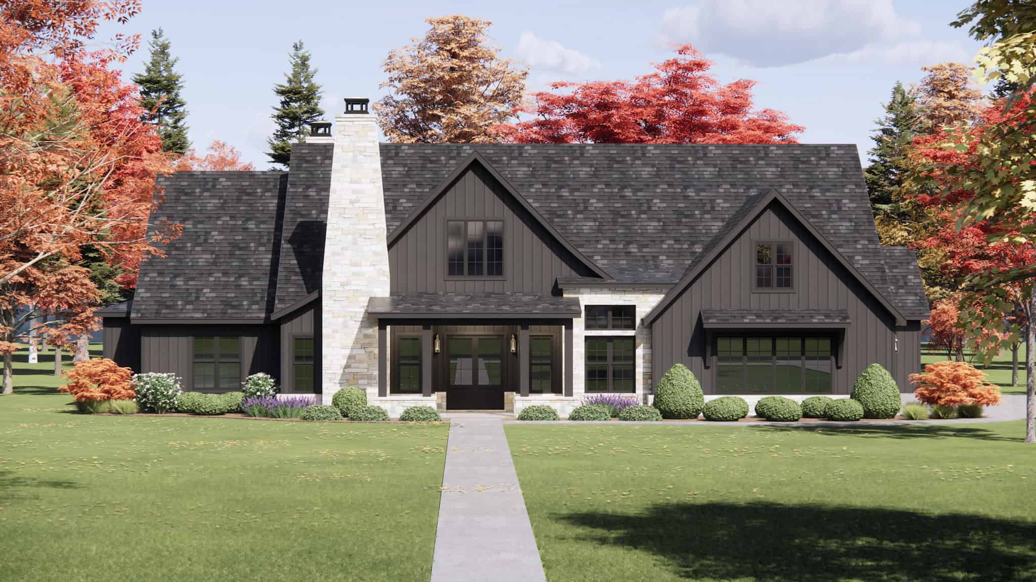 Front elevation of Arts and Crafts home (ThePlanCollection: House Plan #220-1022)