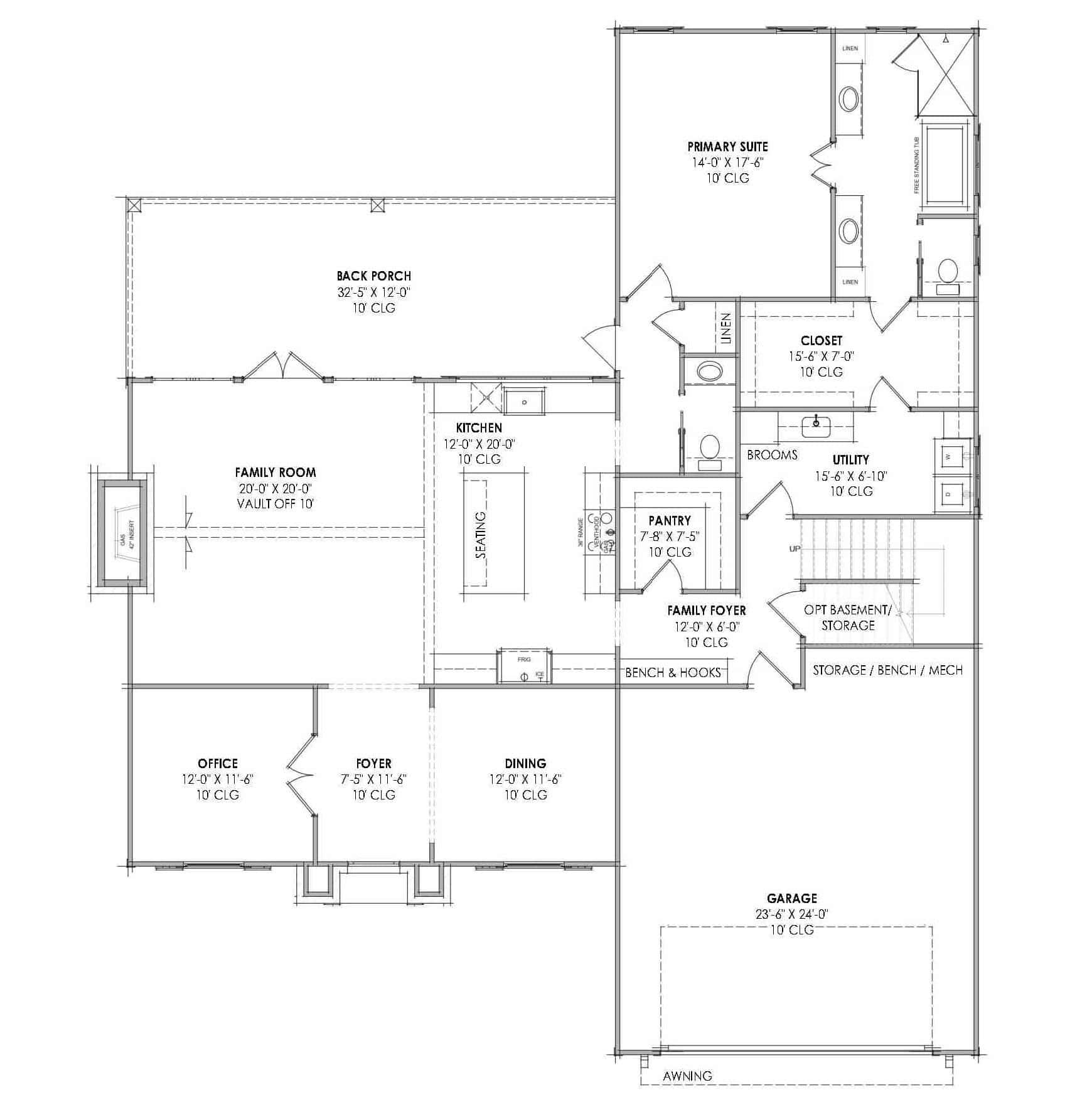 Main Level of Farmhouse Plan #220-1024