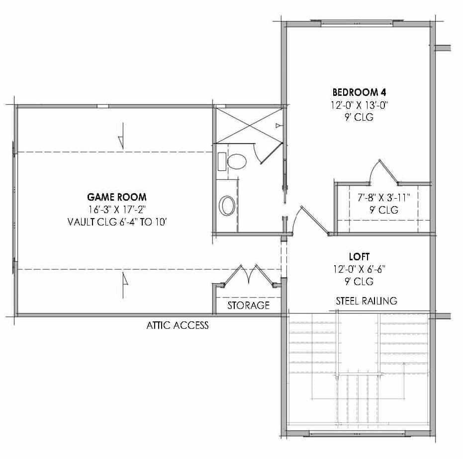 Upper Level of Cabin Plan #220-1027
