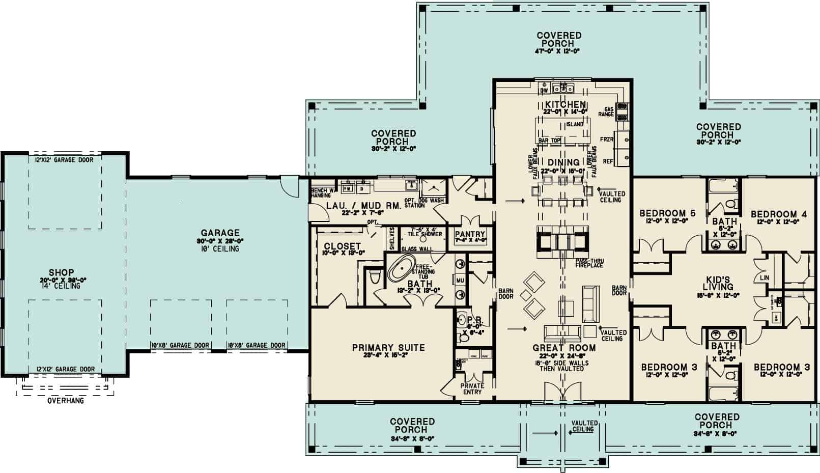 Main Level of Barndominium Plan #221-1005