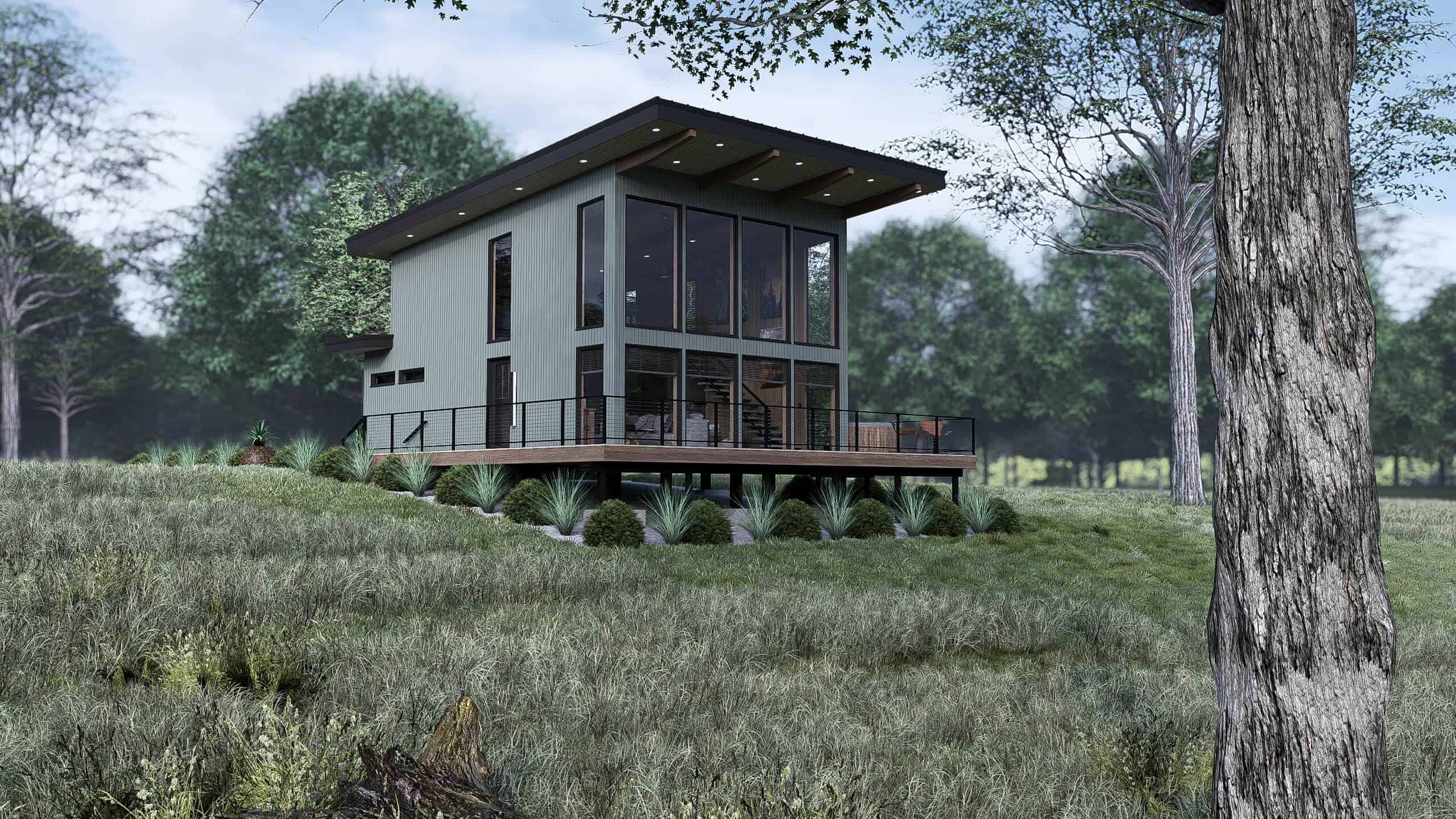 Front elevation of Modern home (ThePlanCollection: House Plan #221-1008)