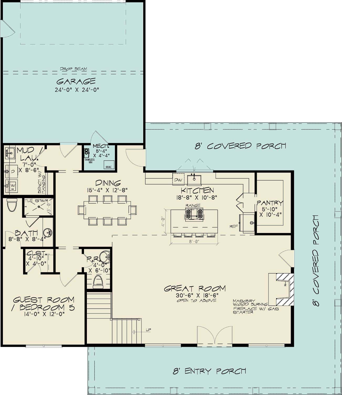Main Level of Farmhouse Plan #221-1011