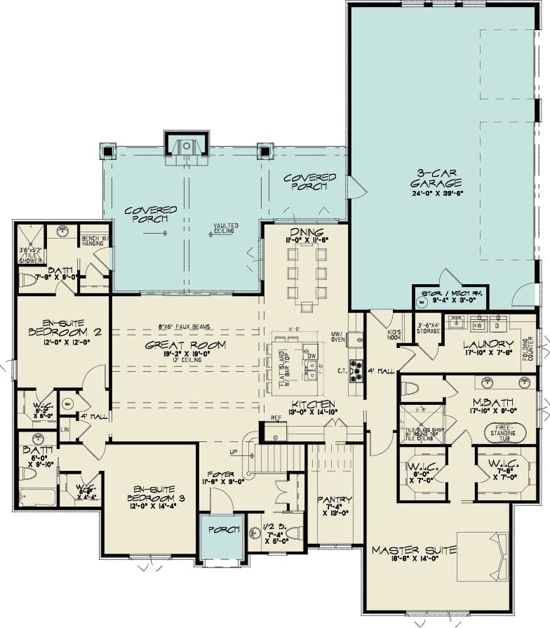 Main Level of 1 1/2 Story Plan #221-1013
