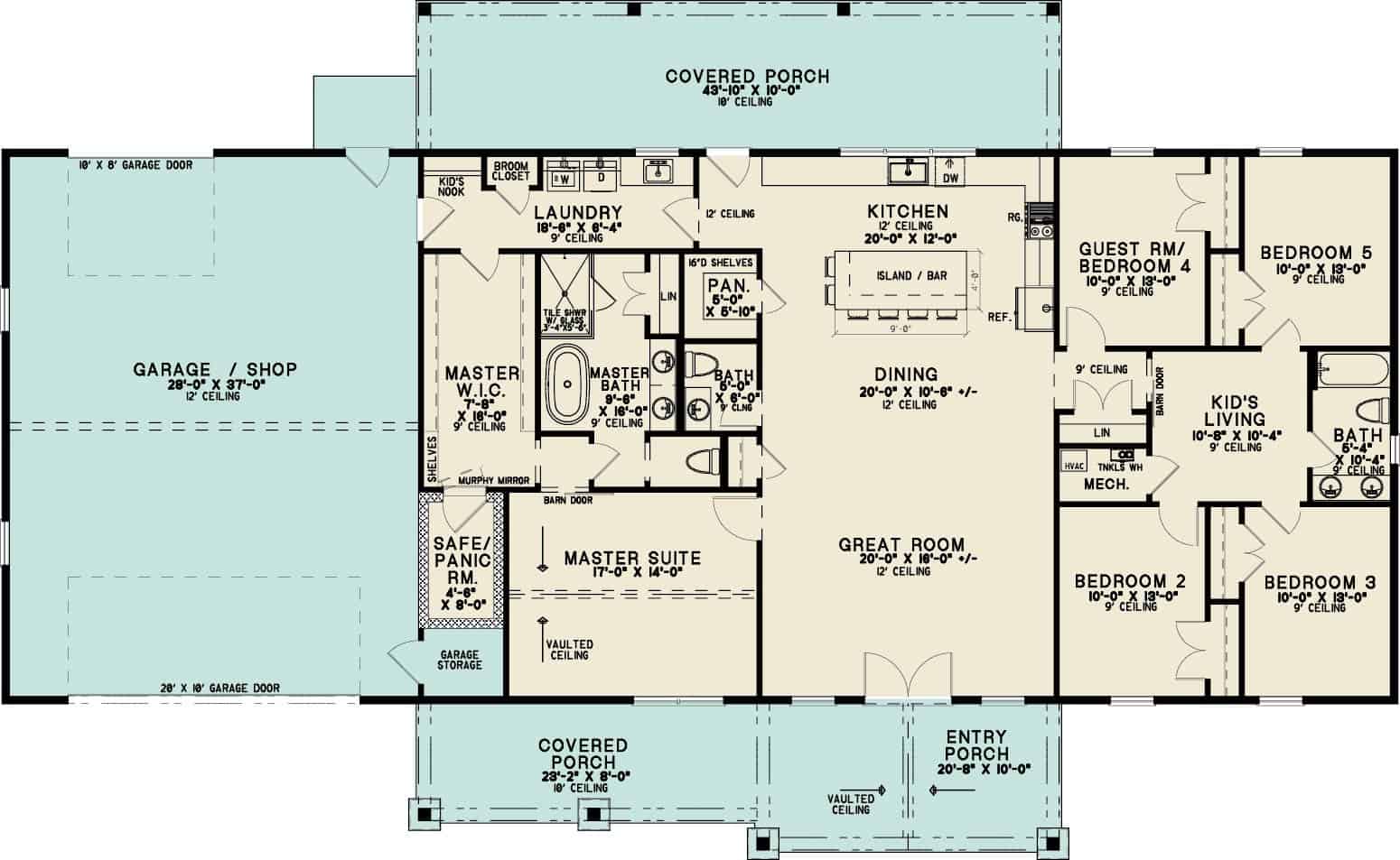 Main Level of Modern Farmhouse Plan #221-1016
