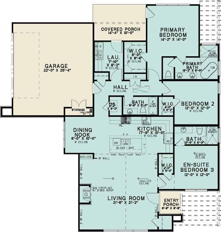 Main Level of A Frame Plan #221-1021