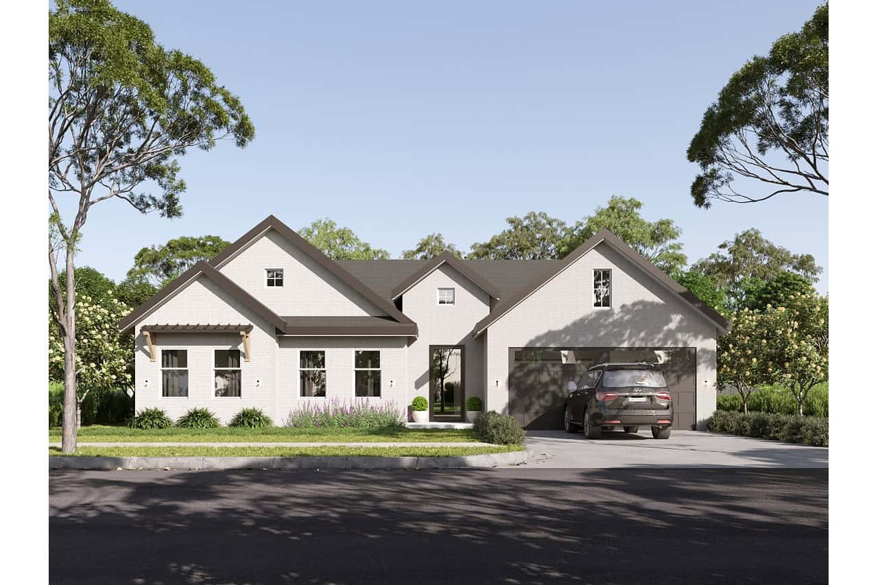 Front elevation of Ranch home (ThePlanCollection: House Plan #223-1002)