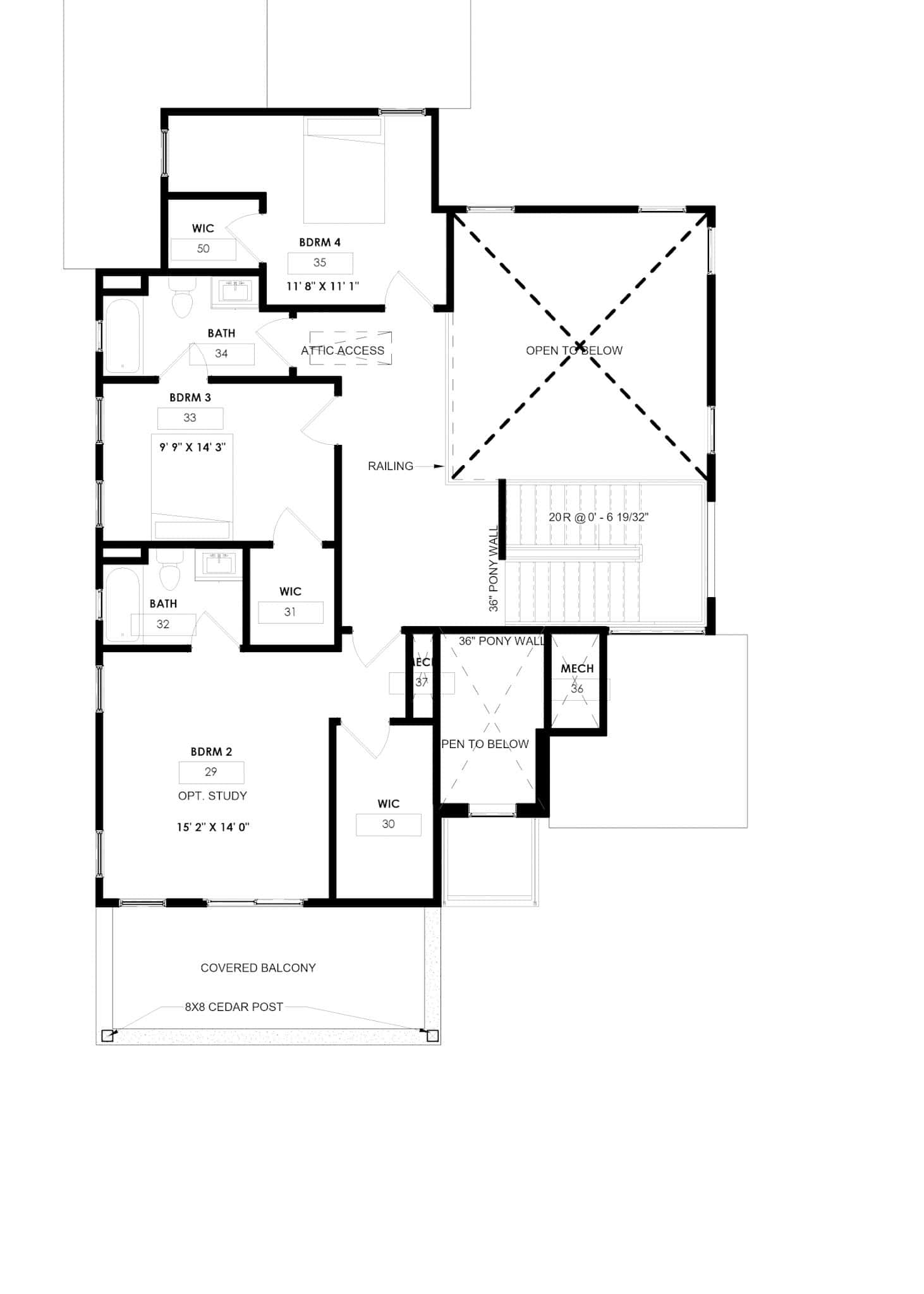Upper Level of Modern Plan #223-1014