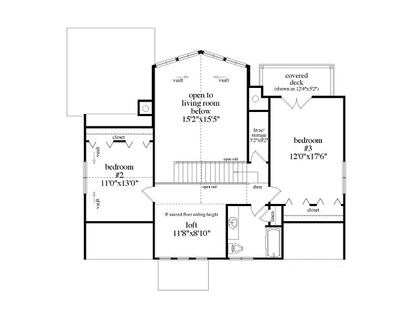 Floor Plan Second Story of Country Plan #225-1053
