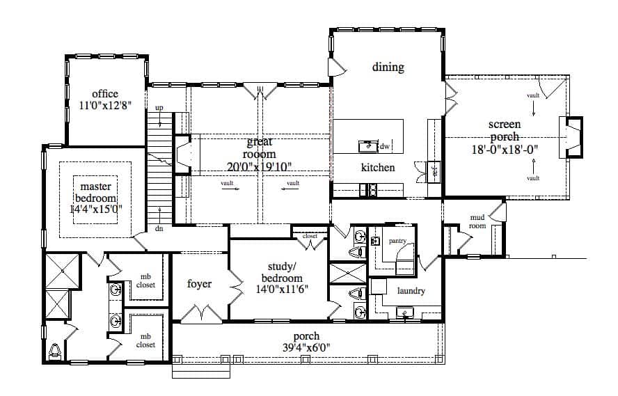 Main Level of Farmhouse Plan #225-1089