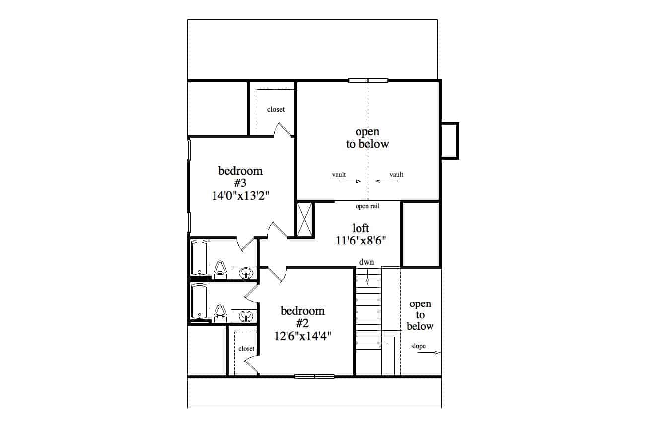 Upper Level of Farmhouse Plan #225-1093