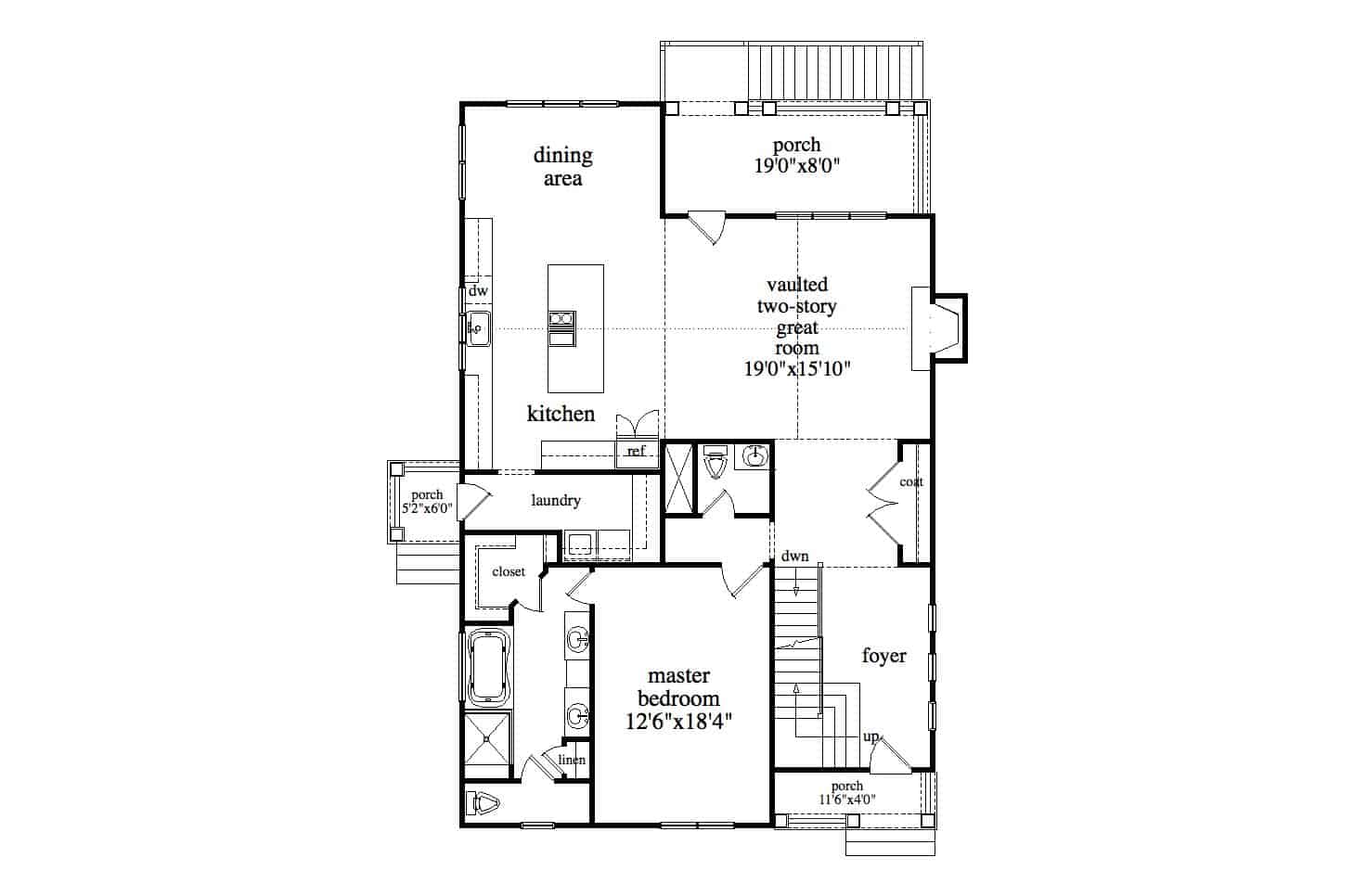 Main Level of Farmhouse Plan #225-1093
