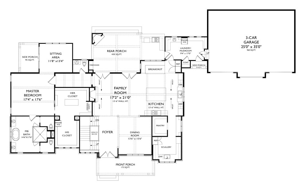 Main Level of Modern Farmhouse Plan #225-1102