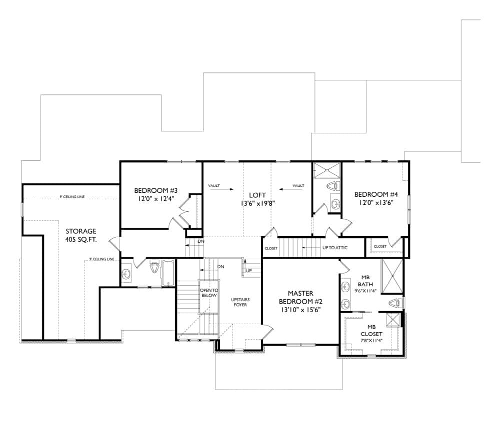 Upper Level of Modern Farmhouse Plan #225-1102