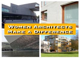 Montage of 4 photographs illustrating article on women in architecture