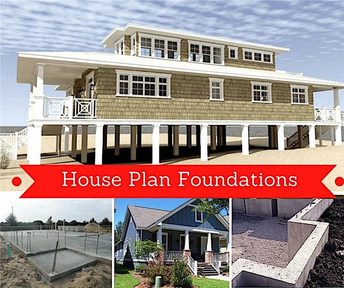 Montage of 4 photographs illustrating article on house foundations