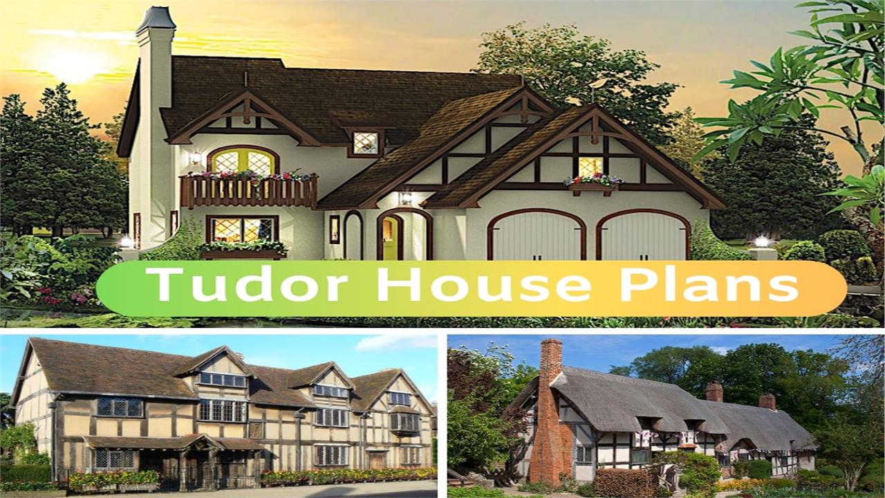 Montage of 3 Tudor style homes with illustrating article on Tudor houses