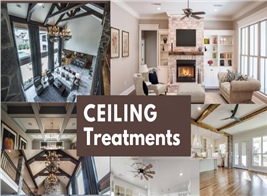 four home interiors illustrating article about decorative ceiling treatments
