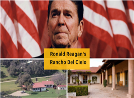 Composite of two photos illustrating article on Ronald Reagan's home, Rancho del Cielo