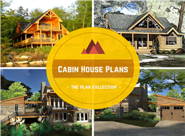 Montage of 4 photos of modern cabin home plans