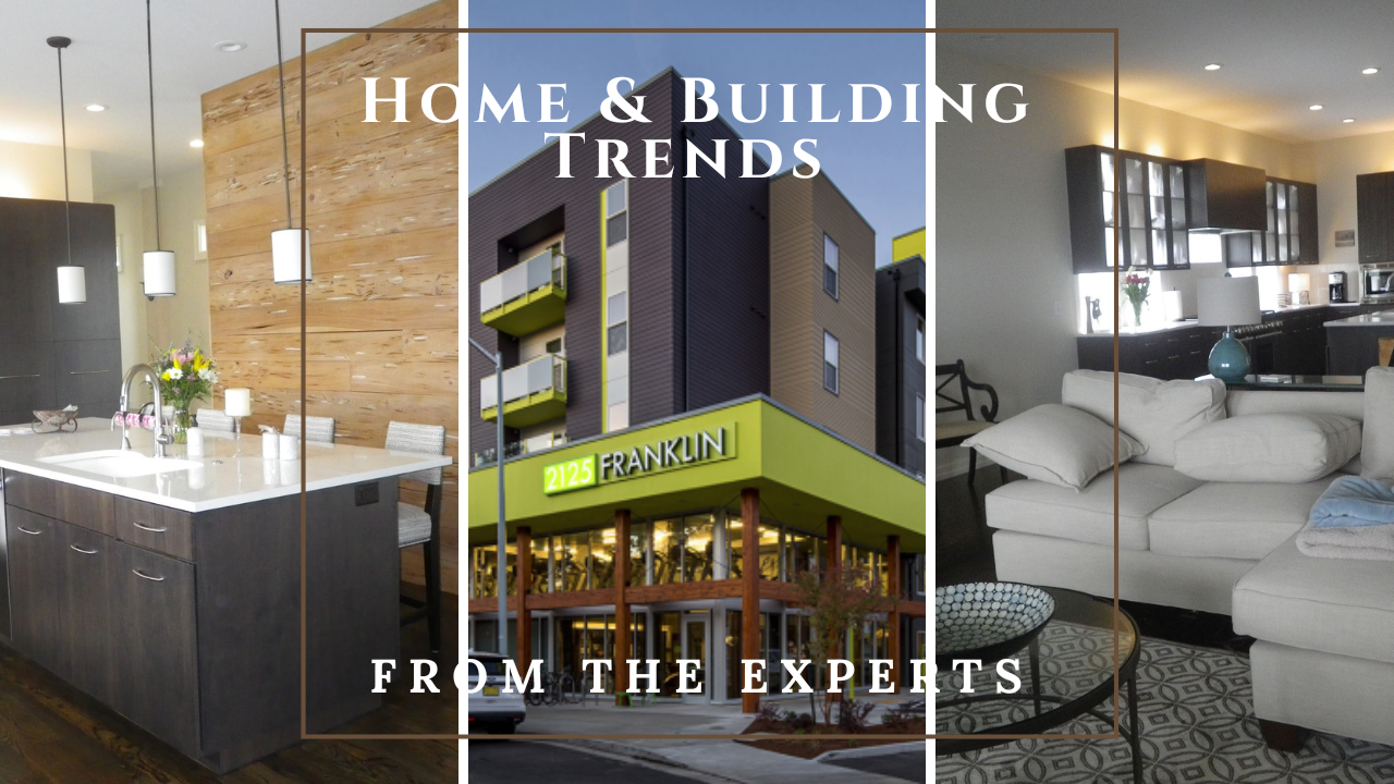 Montage of 3 photographs illustrating article on building and design trends