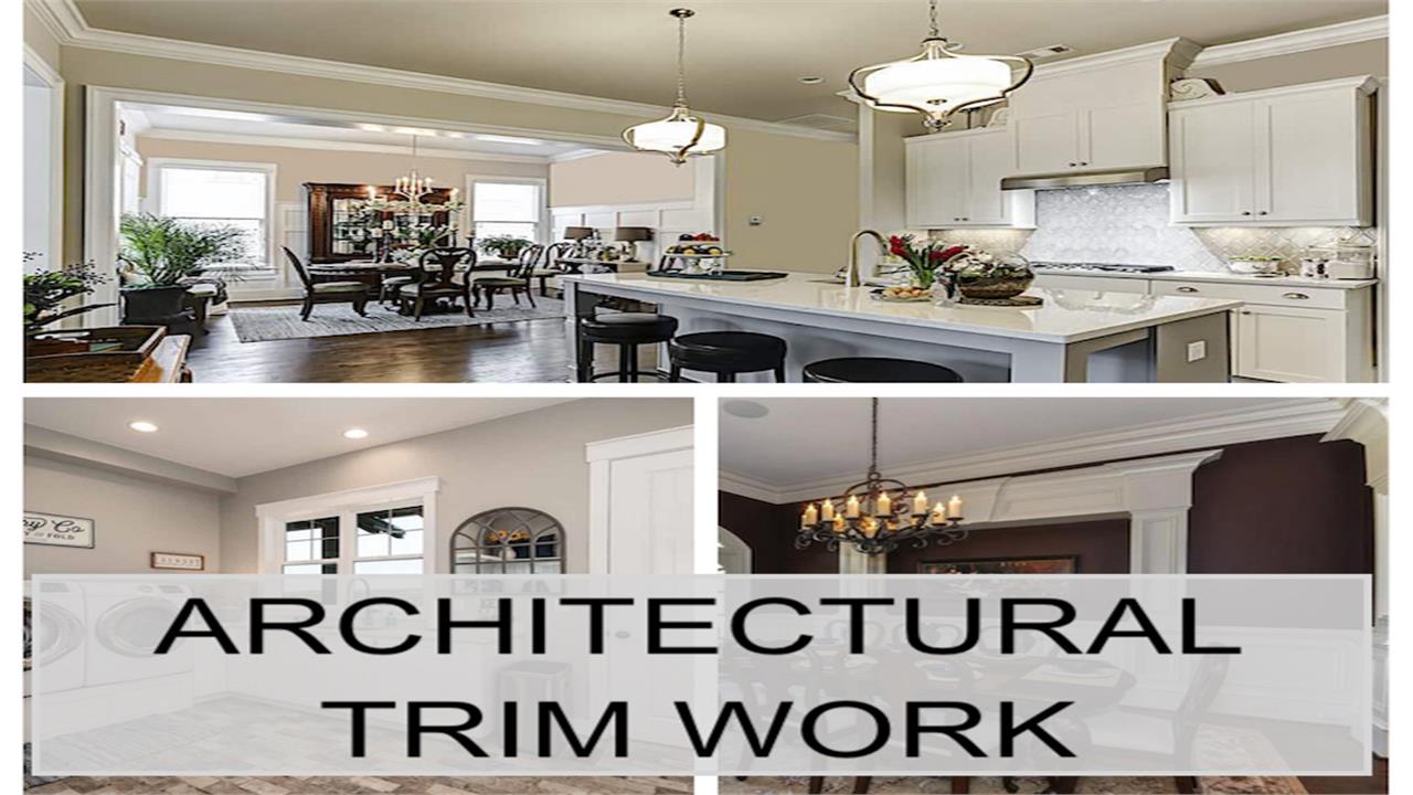 Three home interiors illustrating article about using architectural trim work in homes