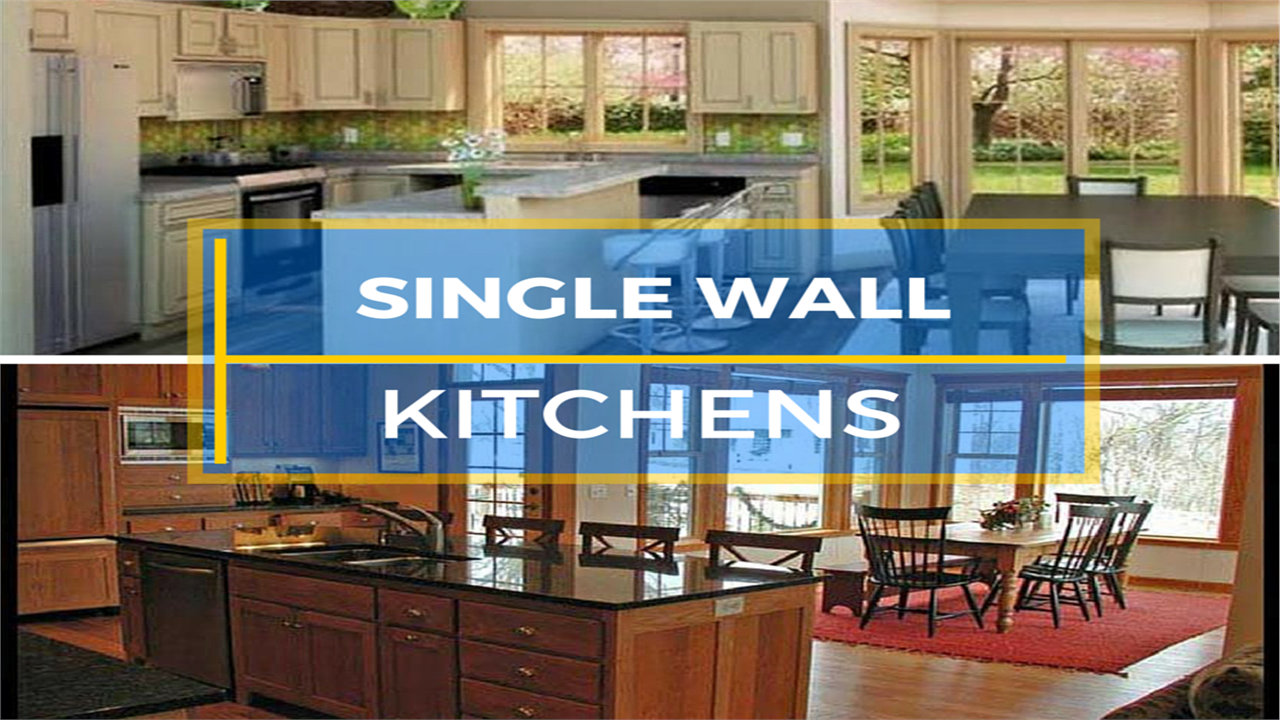 Montage of 2 photographs illustrating single wall kitchens