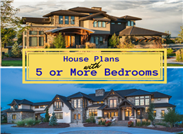Montage of 2 houses illustrating article on homes with 5 or more bedrooms