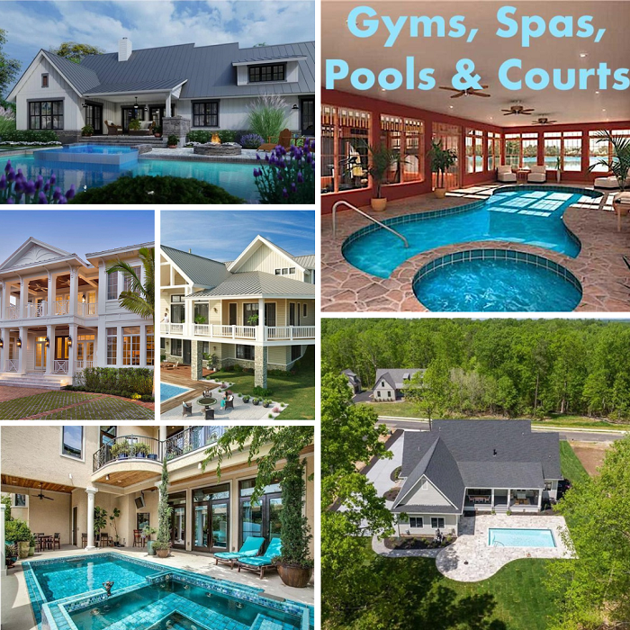 Indoor swimming pool illustrating article on gyms, spas, pools, and courts in houses