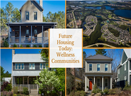 Montage of 4 photographs illustrating article on wellness communities