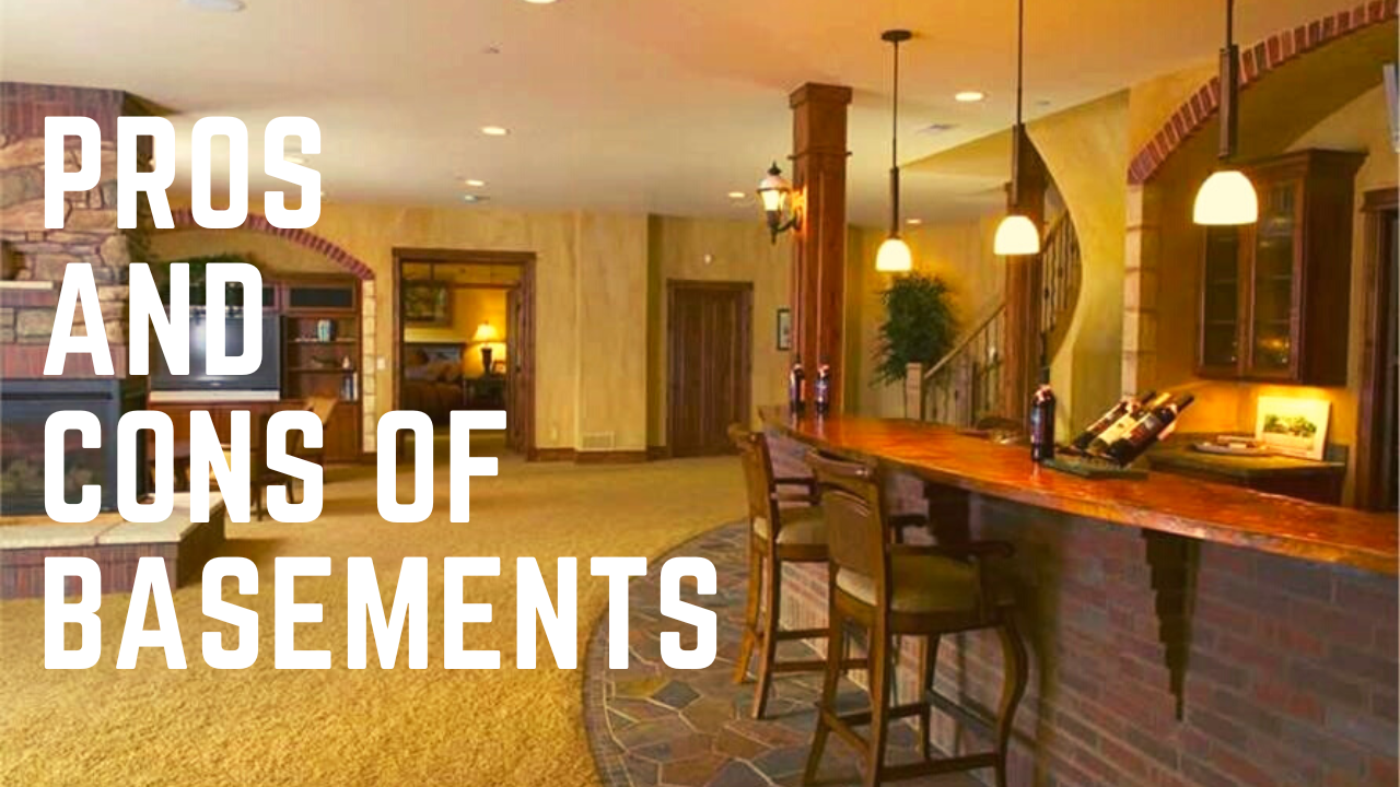 Finished basement with bar illustrating article about the pros and cons of basements
