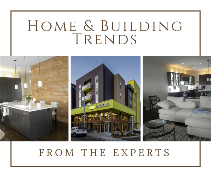 Montage of 3 photographs illustrating article on building and design trends