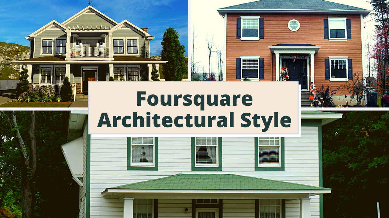 Three Foursquare design homes illustrating article on Foursquare architectural style