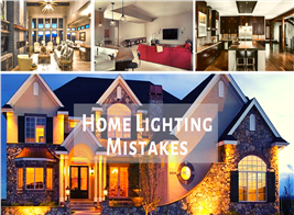 An exterior and 3 interiors of houses illustrating article about home lighting mistakes