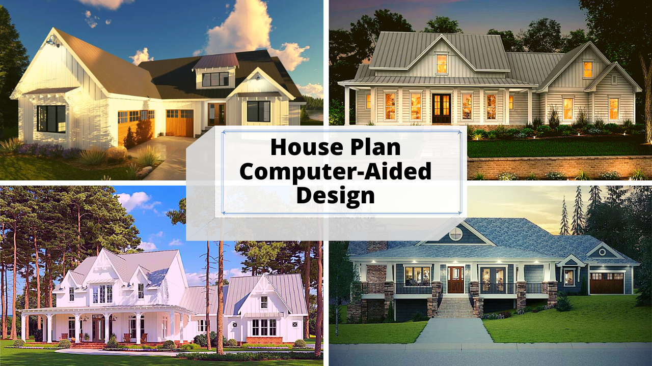 Four homes designed using computer-aided-design software illustrating article about CAD