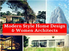 Montage of 4 photos illustrating article on modern women architects